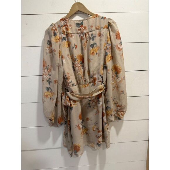 Hudson Gray Taupe Floral Wrap Mini Dress Medium - Picture 8 of 8